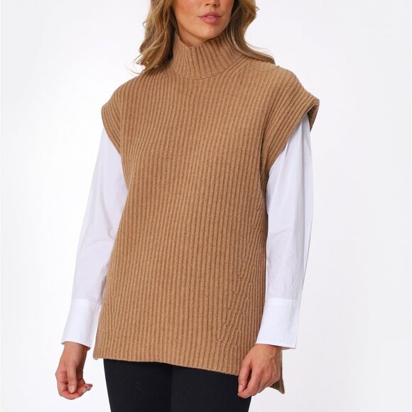 Ganni Recycled Ribbed Knit Vest in Camel Size Large NWT - Picture 1 of 6